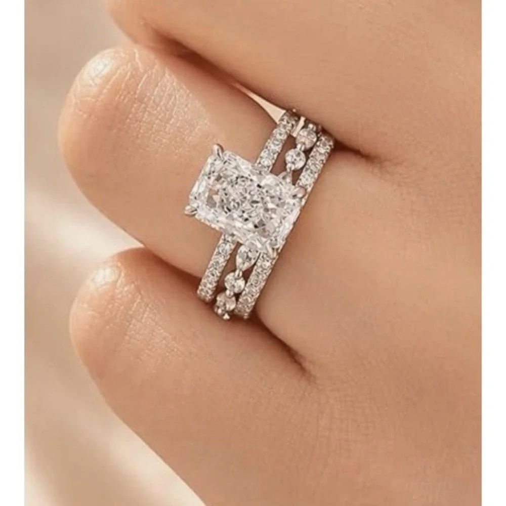 3.5CT Radiant Cut Bridal Wedding Ring Set, 3 Pieces‎ 925 Sterling Silver Maxine